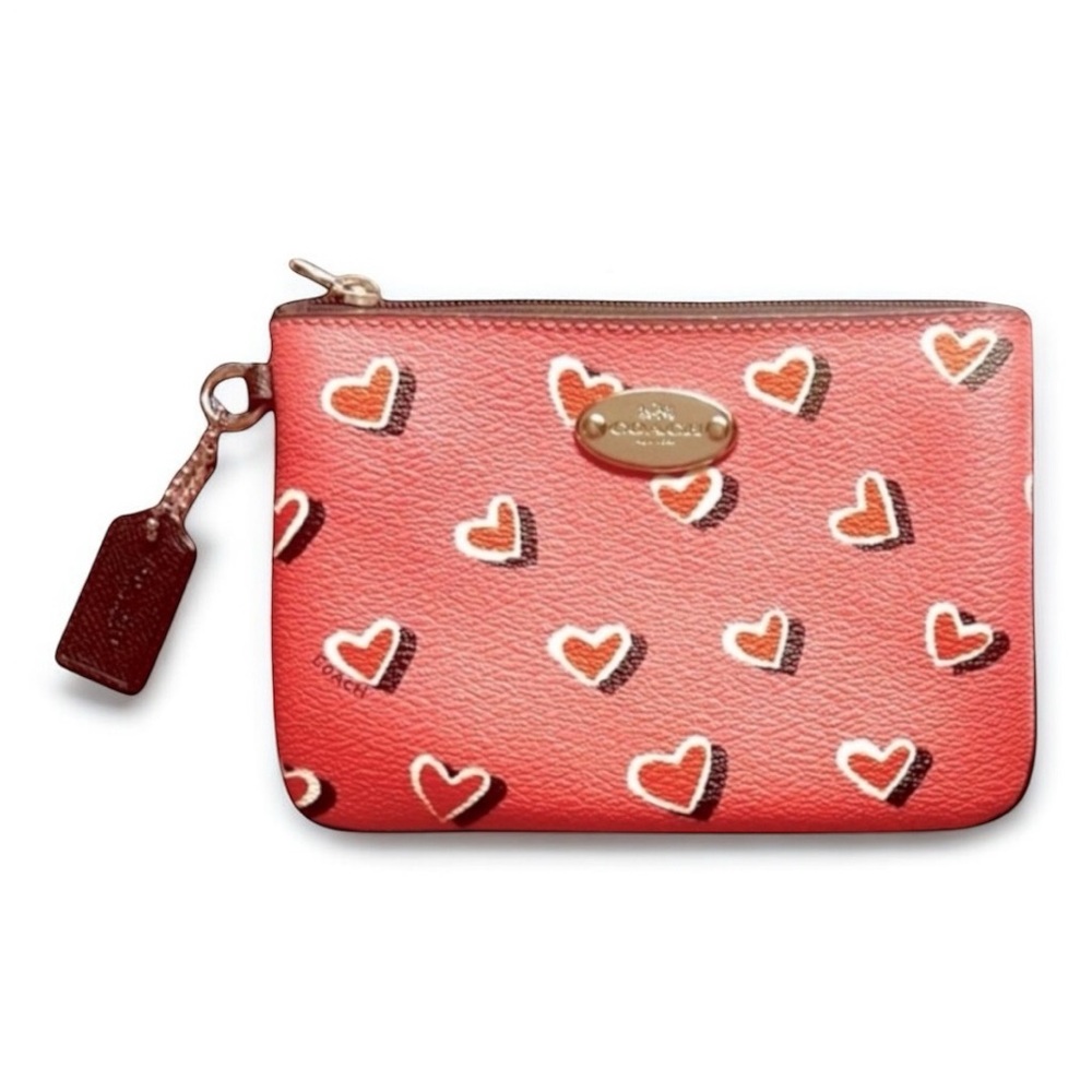 Coach Pink Heart Women card holder cash coin purse Bag
